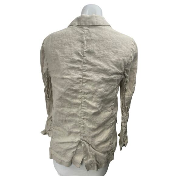 Zara Linen Beige Tan One Button Notch Collar Long Sleeve Blazer Coat Jacket XS - Picture 2 of 3